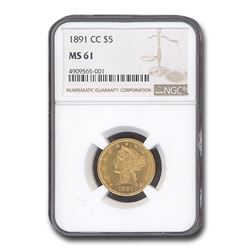 1891-CC $5 Liberty Gold Half Eagle MS-61 NGC