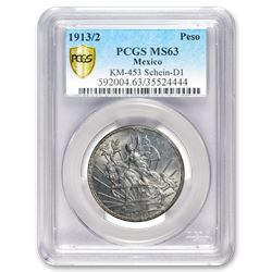 1913/2 Mexico Silver Peso Caballito MS-63 PCGS