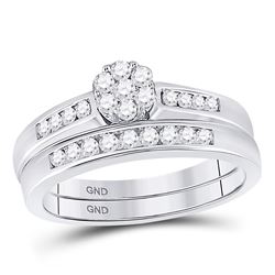 14k White Gold Round Diamond Cluster Bridal Wedding Engagement Ring Band Set 1/2 Cttw