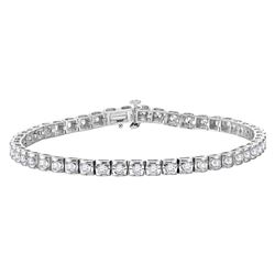 18kt White Gold Round Blue Sapphire Diamond Fashion Band Ring 2-1/2 Cttw