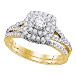 14kt White Gold Round Diamond Square Bridal Wedding Engagement Ring Band Set 1.00 Cttw