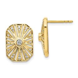 14k Yellow Gold .212ct Diamond Vintage Art Deco Earrings - 15 mm