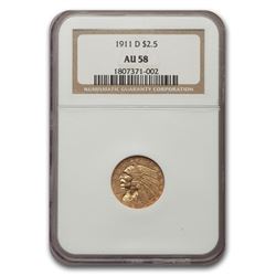 1911-D $2.50 Indian Gold Quarter Eagle AU-58 NGC