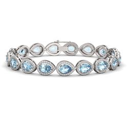 29.73 ctw Turquoise & Diamond Halo Necklace 10K White Gold