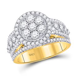 14kt Yellow Gold Round Diamond Cluster Bridal Wedding Engagement Ring Band Set 1.00 Cttw