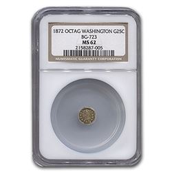 1872 Washington Head Octagonal 25¢ Gold MS-62 NGC (BG-723)
