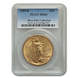 1909/8 $20 Saint-Gaudens Gold Double Eagle MS-61 PCGS