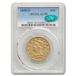 1848-O $10 Liberty Gold Eagle AU-50 PCGS CAC