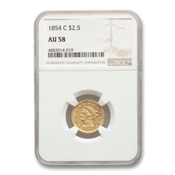 1854-C $2.50 Liberty Gold Quarter Eagle AU-58 NGC