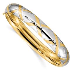 14k 7/16 w/White Rhodium Criss-Cross Bangle - 7.5 in.
