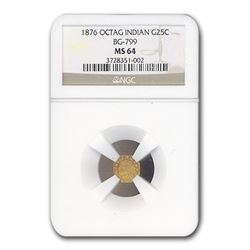 1876 Liberty Octagonal 25 Cent Gold MS-64 NGC (BG-799)