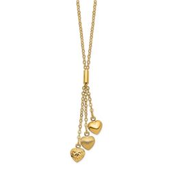 14k Yellow Gold Brushed Hearts w/2 in ext Necklace - 19 in.