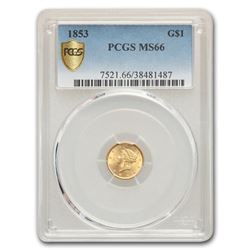 1853 $1 Liberty Head Gold MS-66 PCGS