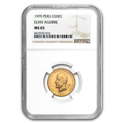 1979 Peru Gold 50\,000 Soles Elias Aguirre MS-65 NGC