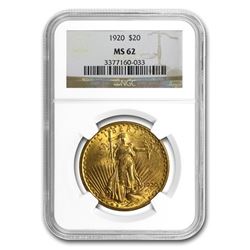 1920 $20 Saint-Gaudens Gold Double Eagle MS-62 NGC