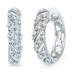 10kt White Gold Round Diamond Triple Row Huggie Earrings 1/6 Cttw
