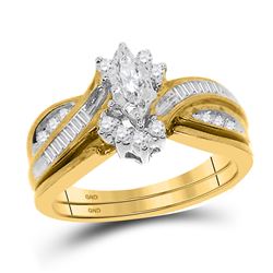14kt Two-tone Gold Princess Diamond Cluster Bridal Wedding Engagement Ring 1/4 Cttw
