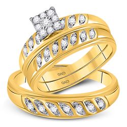 10kt Yellow Gold Round Diamond Moving Twinkle Cluster Teardrop Stud Earrings 1/20 Cttw