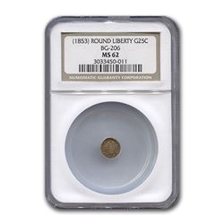 1853 Liberty Round 25¢ Gold MS-62 NGC (BG-206)
