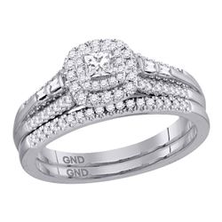 14kt White Gold Round Diamond Double Halo Bridal Wedding Engagement Ring Band Set 3/4 Cttw
