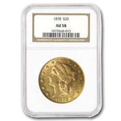 1878 $20 Liberty Gold Double Eagle AU-58 NGC