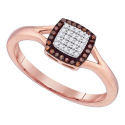 10kt White Gold Round Diamond Heart Dangle Stackable Band Ring 1/8 Cttw