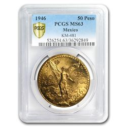 1946 Mexico Gold 50 Pesos MS-63 PCGS