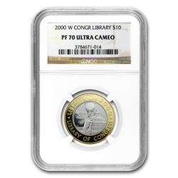2000-W Gold/Platinum $10 Commem Library of Congress PF-70 NGC