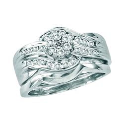14kt White Gold Round Diamond Cluster Bridal Wedding Engagement Ring 1-1/2 Cttw