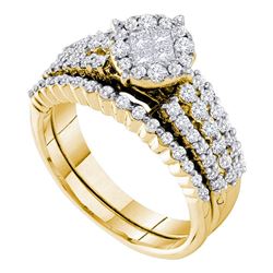 14kt Yellow Gold Princess Diamond Cluster Bridal Wedding Engagement Ring 1.00 Cttw