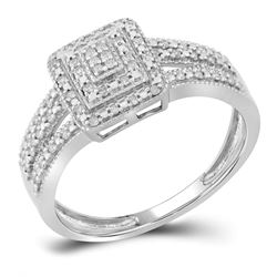 10kt White Gold Round Diamond Square Cluster Screwback Earrings 1.00 Cttw