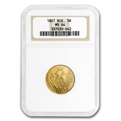 1841 Russia Gold 5 Roubles Nicholas I MS-64 NGC