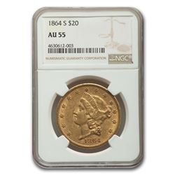 1864-S $20 Liberty Gold Double Eagle AU-55 NGC