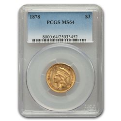 1878 $3 Gold Princess MS-64 PCGS