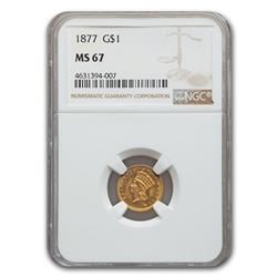 1877 $1 Indian Head Gold MS-67 NGC