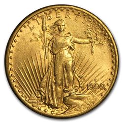 1909-S $20 Saint-Gaudens Gold Double Eagle AU