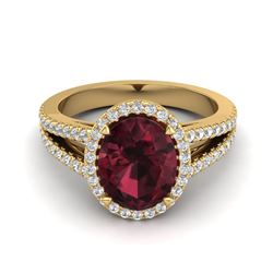 3 ctw Ruby & VS/SI Diamond Halo Ring 18K Yellow Gold