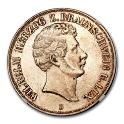 1855 German State Brunswick Silver 2 Thaler Wilhelm MS-66 NGC