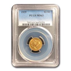 1929 $2.50 Indian Gold Quarter Eagle MS-63 PCGS