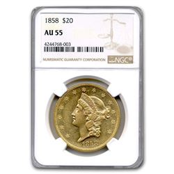 1858 $20 Liberty Gold Double Eagle AU-55 NGC