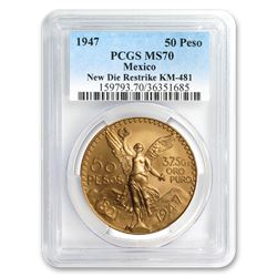 1947 Mexico Gold 50 Pesos MS-70 PCGS (Restrike)