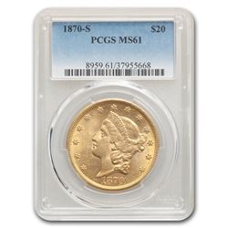 1870-S $20 Liberty Gold Double Eagle MS-61 PCGS