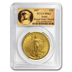 1907 $20 Saint-Gaudens Gold No Motto MS-62 PCGS (Rough Rider)