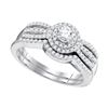 14k White Gold Round Diamond Halo Bridal Wedding Engagement Ring Band Set 1-1/2 Cttw
