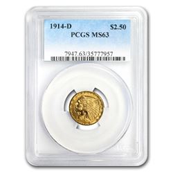 1914-D $2.50 Indian Gold Quarter Eagle MS-63 PCGS