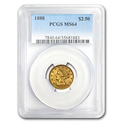 1888 $2.50 Liberty Gold Quarter Eagle MS-64 PCGS