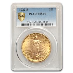 1922-S $20 Saint-Gaudens Gold Double Eagle MS-64 PCGS