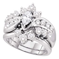 14kt Yellow Gold Round Diamond Triple Cluster Bridal Wedding Engagement Ring Band Set 1/2 Cttw