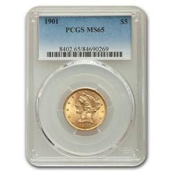 1901 $5 Liberty Gold Half Eagle MS-65 PCGS