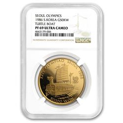1986 South Korea 1 oz Gold 50\,000 Won Olympics PF-69 NGC